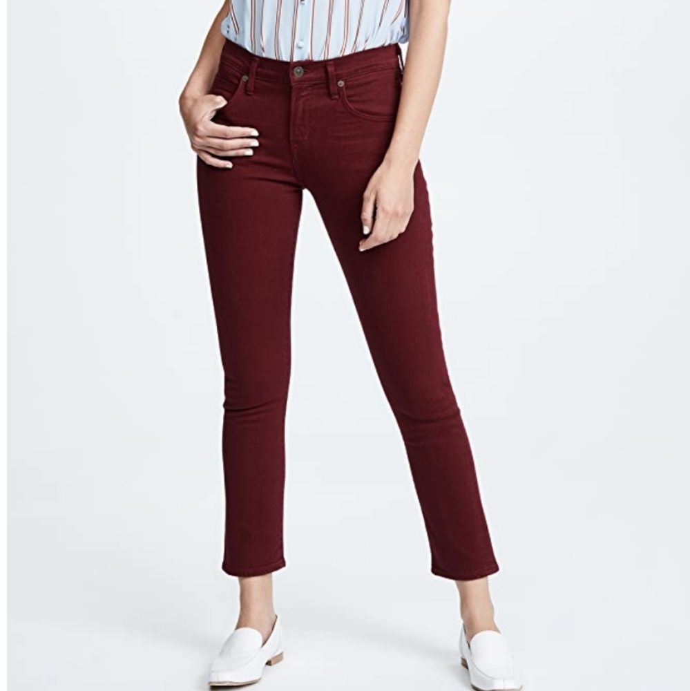 Citizen of Humanity Elsa Mid Rise Slim Crop Jeans Maroon Red Size 27 - Picture 10 of 10